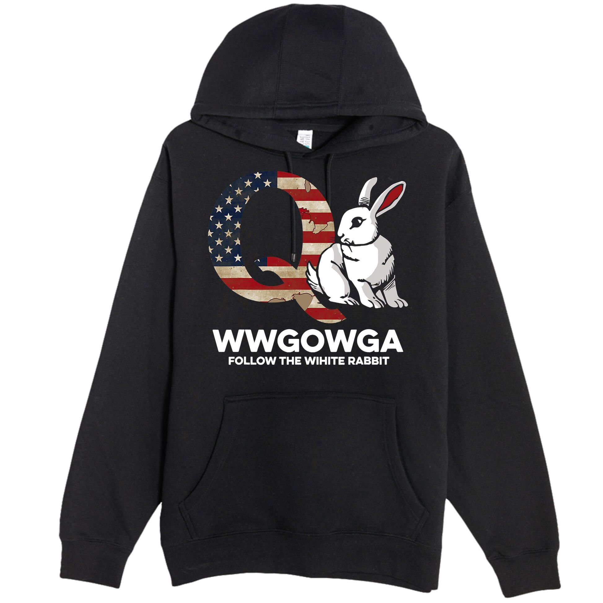 White Rabbit US Flag Q Anon Premium Pullover Hoodie