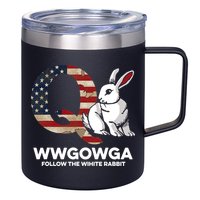White Rabbit US Flag Q Anon 12oz Stainless Steel Coffee Mug