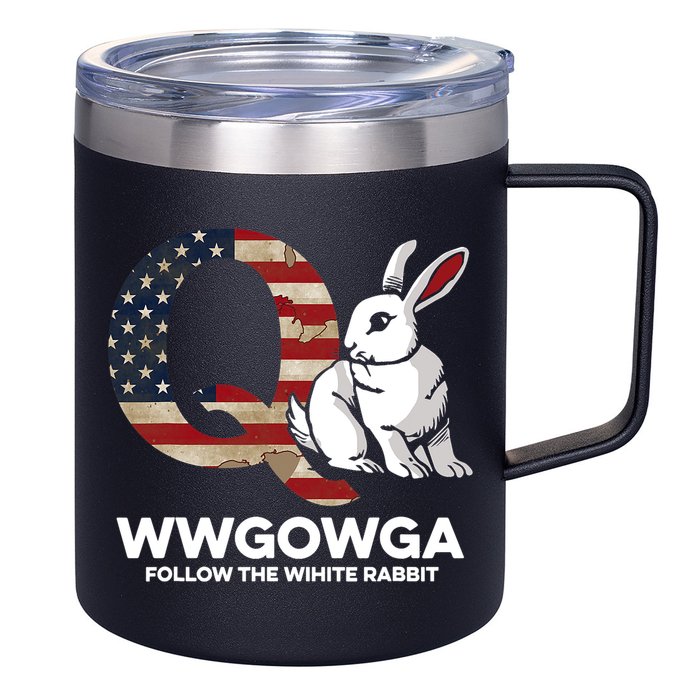 White Rabbit US Flag Q Anon 12oz Stainless Steel Coffee Mug
