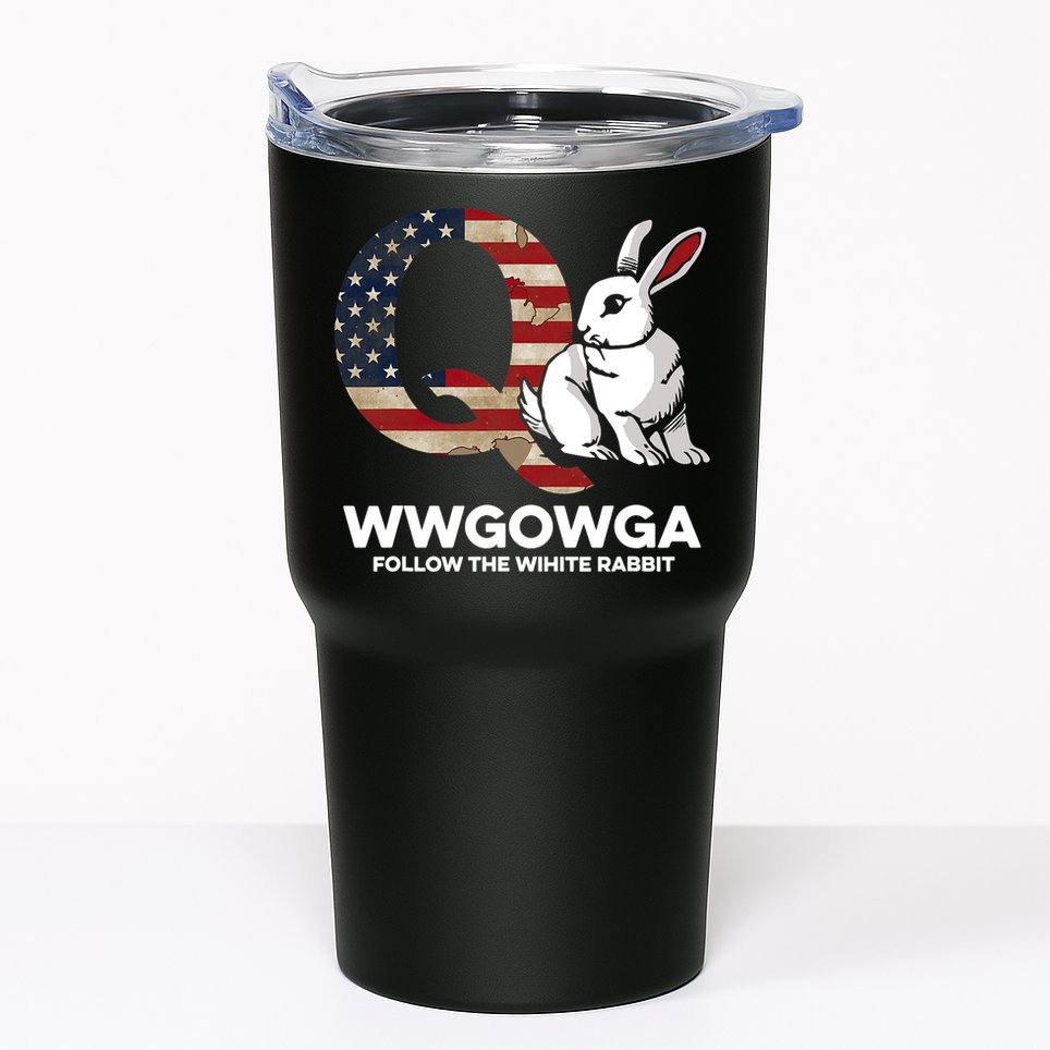 White Rabbit US Flag Q Anon Tumbler