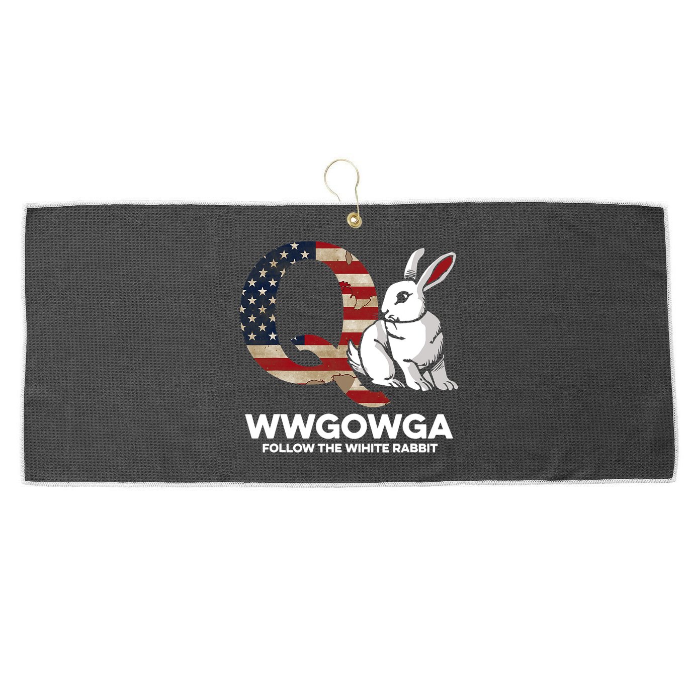 White Rabbit US Flag Q Anon Large Microfiber Waffle Golf Towel