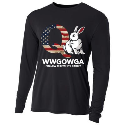 White Rabbit US Flag Q Anon Cooling Performance Long Sleeve Crew