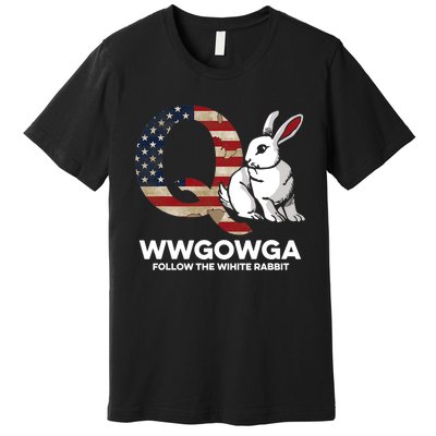 White Rabbit US Flag Q Anon Premium T-Shirt