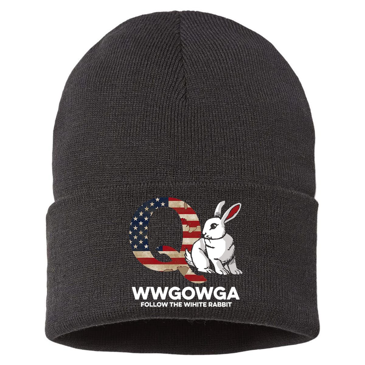 White Rabbit US Flag Q Anon Sustainable Knit Beanie