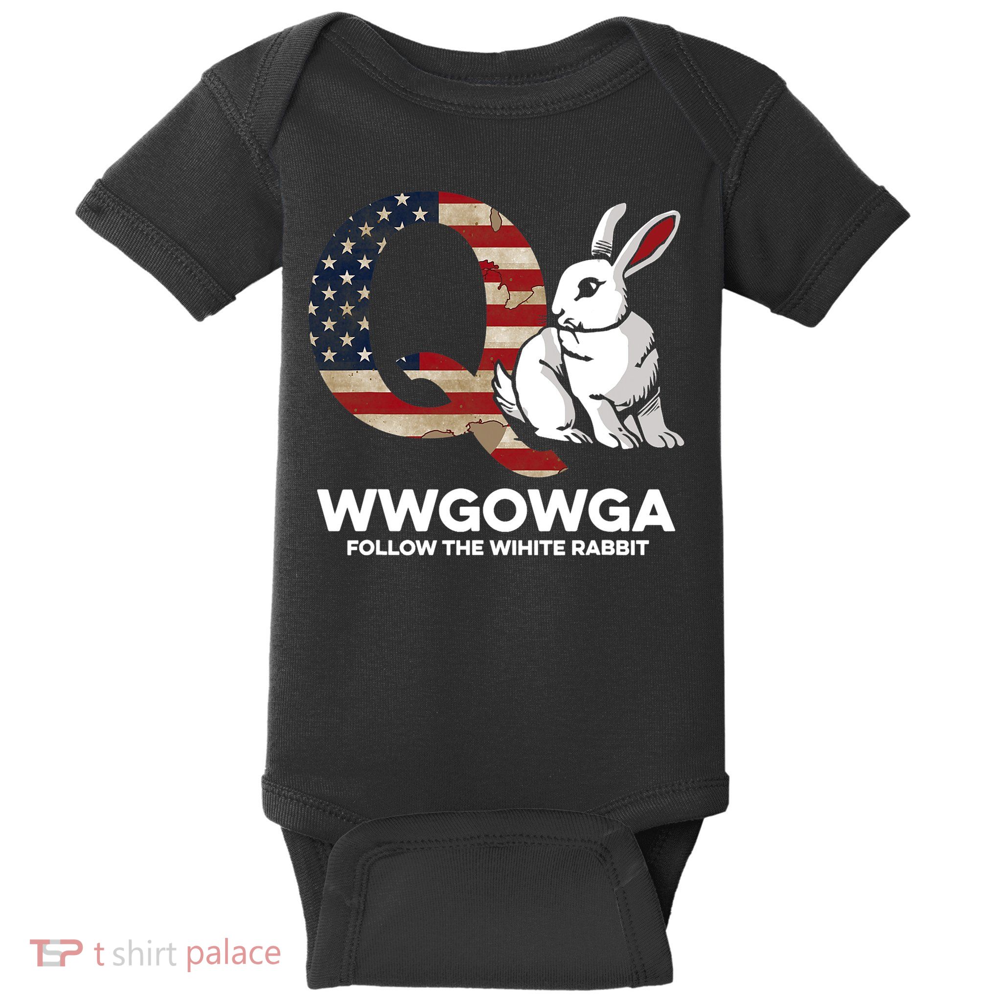 White Rabbit US Flag Q Anon Baby Bodysuit