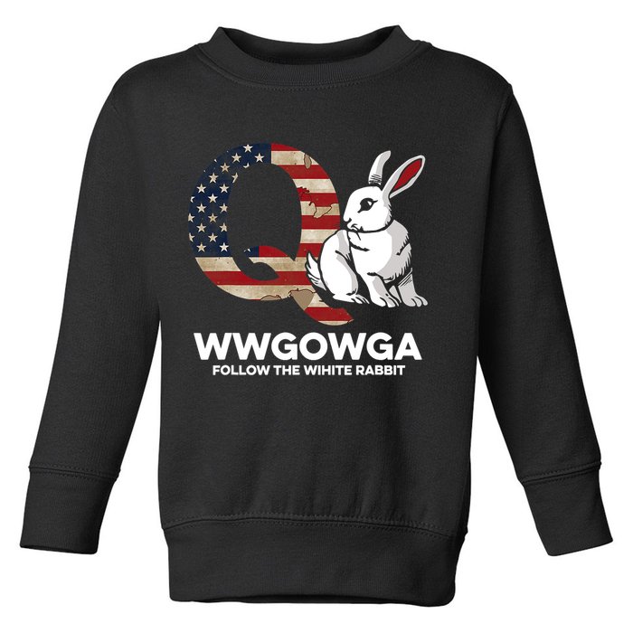 White Rabbit US Flag Q Anon Toddler Sweatshirt