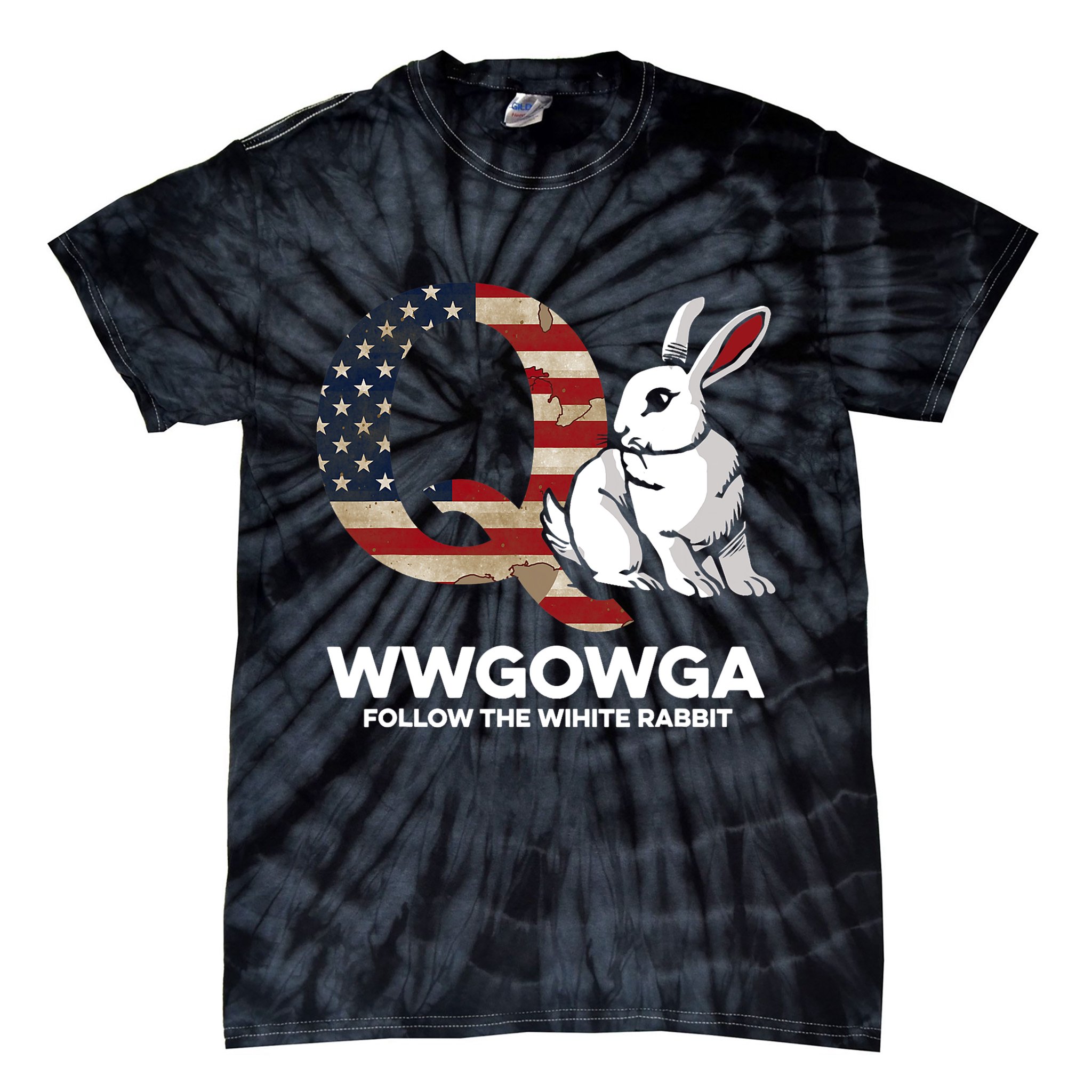 White Rabbit US Flag Q Anon Tie-Dye T-Shirt