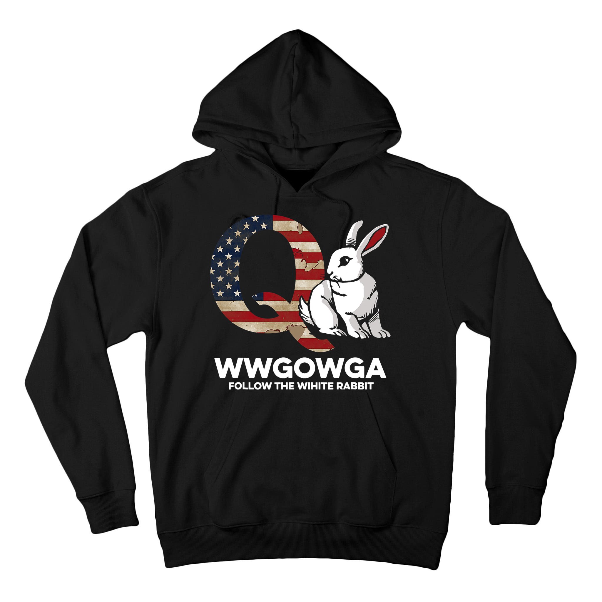 White Rabbit US Flag Q Anon Tall Hoodie