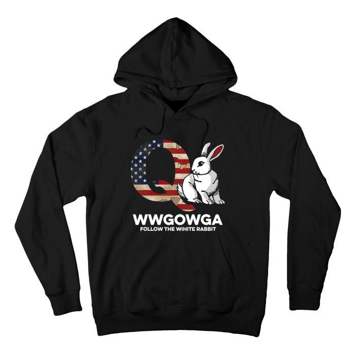 White Rabbit US Flag Q Anon Tall Hoodie