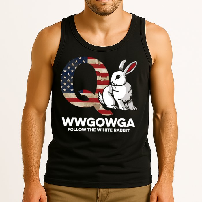 White Rabbit US Flag Q Anon Tank Top