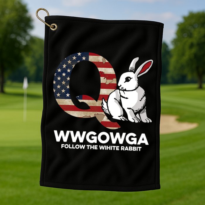 White Rabbit US Flag Q Anon Golf Towel