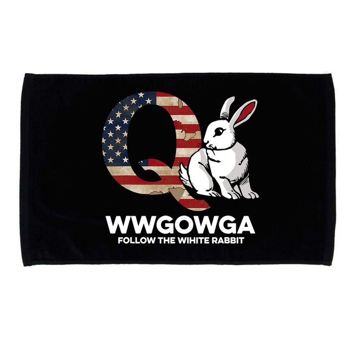 White Rabbit US Flag Q Anon Microfiber Hand Towel