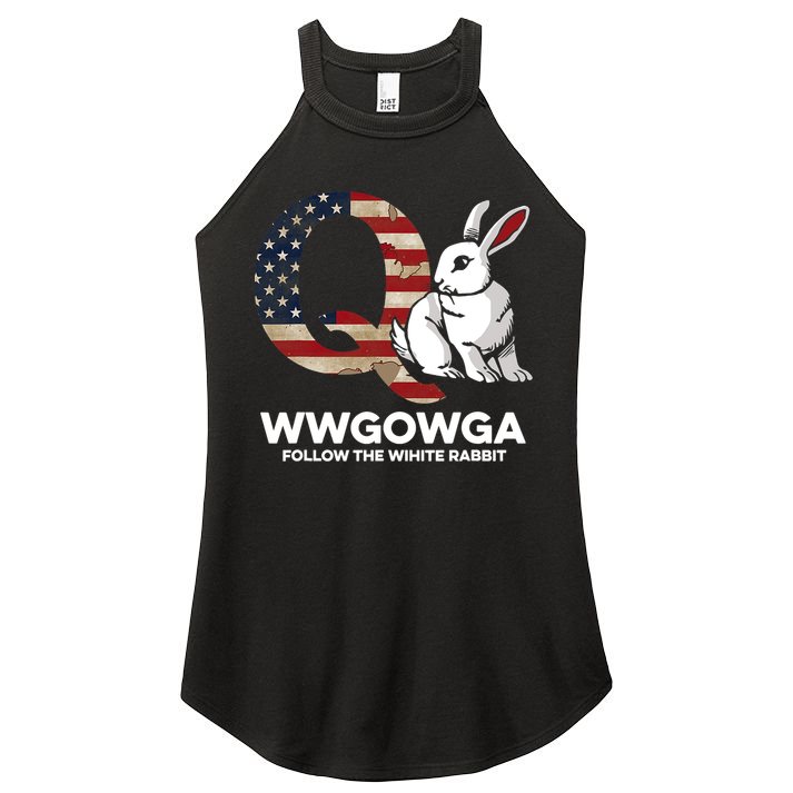 White Rabbit US Flag Q Anon Women's Perfect Tri Rocker Tank