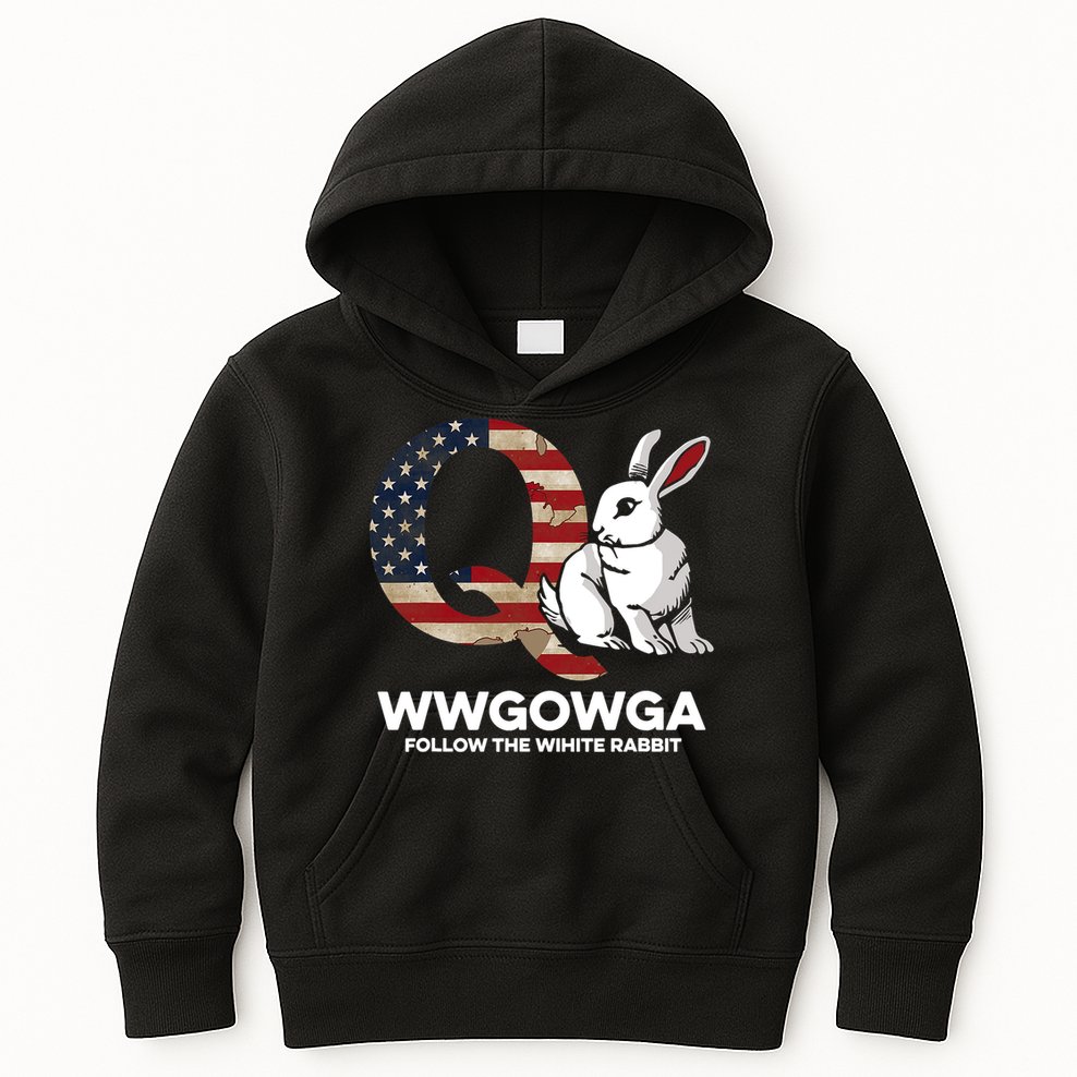 White Rabbit US Flag Q Anon Kids Hoodie