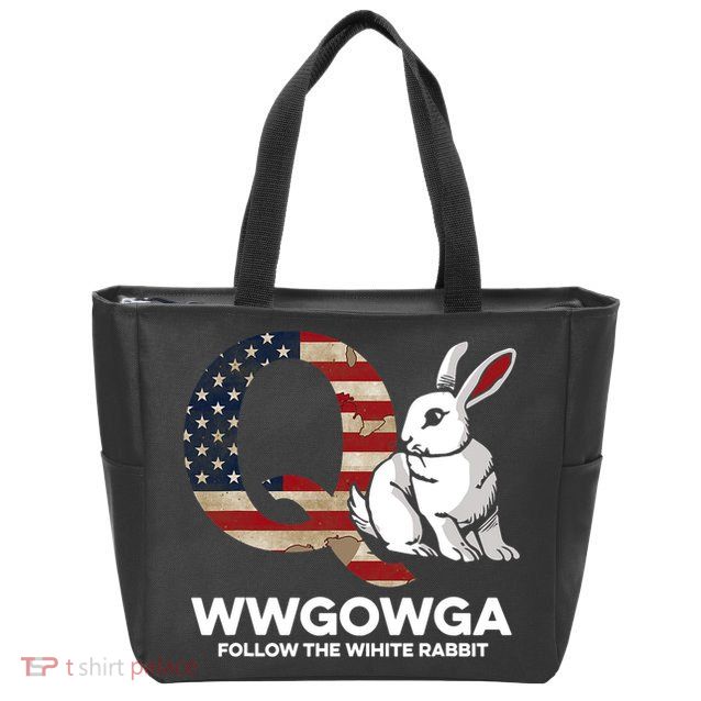 White Rabbit US Flag Q Anon Zip Tote Bag