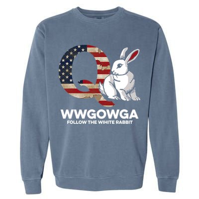 White Rabbit US Flag Q Anon Garment-Dyed Sweatshirt