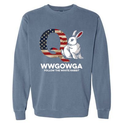 White Rabbit US Flag Q Anon Garment-Dyed Sweatshirt