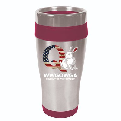 White Rabbit US Flag Q Anon 16oz Travel Tumbler