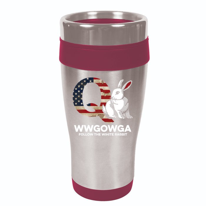 White Rabbit US Flag Q Anon 16oz Travel Tumbler