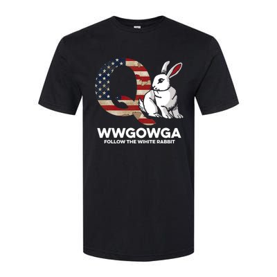 White Rabbit US Flag Q Anon Softstyle CVC T-Shirt