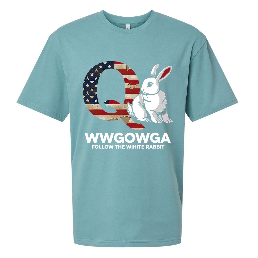 White Rabbit US Flag Q Anon Sueded Cloud Jersey T-Shirt