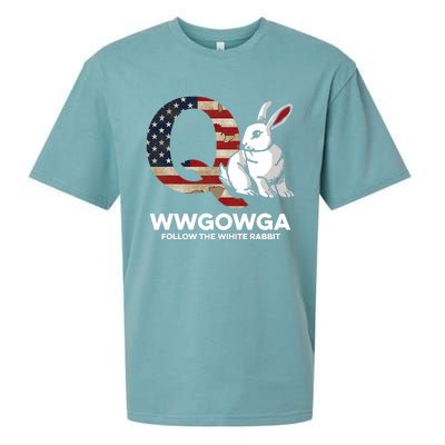 White Rabbit US Flag Q Anon Sueded Cloud Jersey T-Shirt