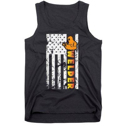 Welder Retro Vintage USA American Flag Welder Funny Welding Tank Top