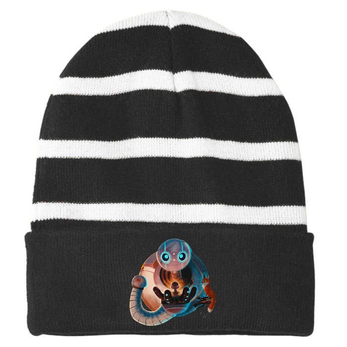 Wild Retro Vintage Robotic Robot Art Science & Math Striped Beanie with Solid Band