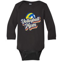 Wo Retro Volleyball Mom Funny Vintage Softball Mom Mother's Day Baby Long Sleeve Bodysuit