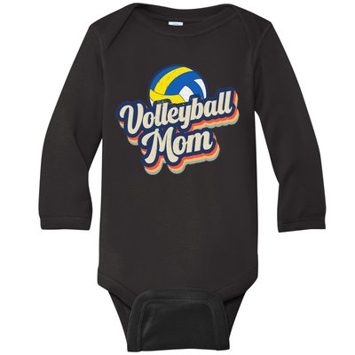 Wo Retro Volleyball Mom Funny Vintage Softball Mom Mother's Day Baby Long Sleeve Bodysuit