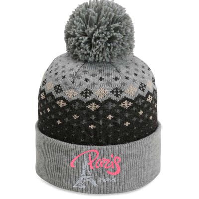 Women's Rhinestone & Vinyl Fitted Tight Pink Paris Eiffel The Baniff Cuffed Pom Beanie