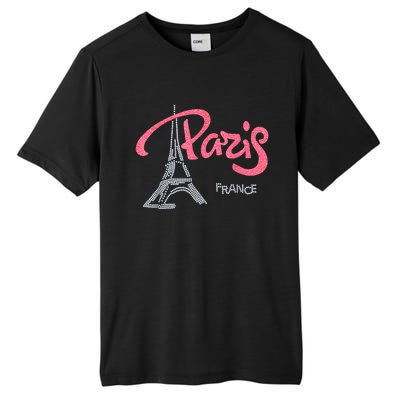 Women's Rhinestone & Vinyl Fitted Tight Pink Paris Eiffel Tall Fusion ChromaSoft Performance T-Shirt