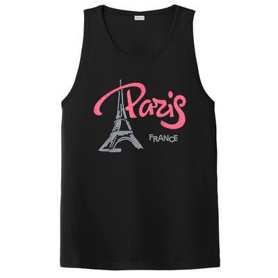 Women's Rhinestone & Vinyl Fitted Tight Pink Paris Eiffel PosiCharge Competitor Tank