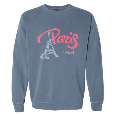 Women's Rhinestone & Vinyl Fitted Tight Pink Paris Eiffel Garment-Dyed Sweatshirt