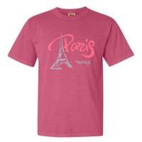 Women's Rhinestone & Vinyl Fitted Tight Pink Paris Eiffel Garment-Dyed Heavyweight T-Shirt