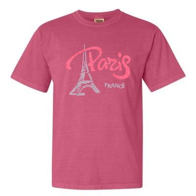 Women's Rhinestone & Vinyl Fitted Tight Pink Paris Eiffel Garment-Dyed Heavyweight T-Shirt