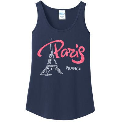 Women's Rhinestone & Vinyl Fitted Tight Pink Paris Eiffel Ladies Essential Tank