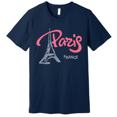 Women's Rhinestone & Vinyl Fitted Tight Pink Paris Eiffel Premium T-Shirt