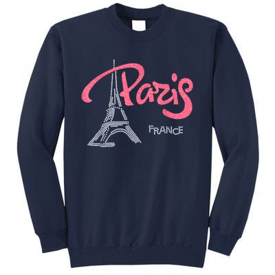 Women's Rhinestone & Vinyl Fitted Tight Pink Paris Eiffel Tall Sweatshirt