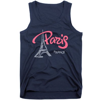 Women's Rhinestone & Vinyl Fitted Tight Pink Paris Eiffel Tank Top