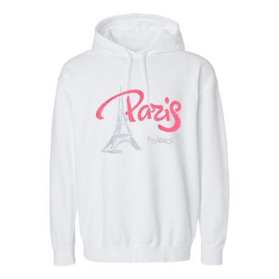 Women's Rhinestone & Vinyl Fitted Tight Pink Paris Eiffel Garment-Dyed Fleece Hoodie