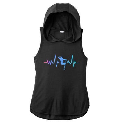 Womens Retro Vintage Skiing Heartbeat Ski Lover Funny Skiers Gifts Ladies PosiCharge Tri-Blend Wicking Draft Hoodie Tank