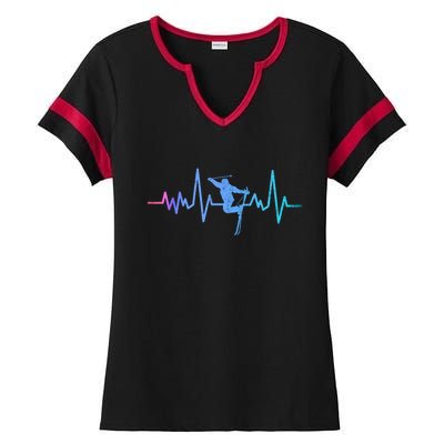 Womens Retro Vintage Skiing Heartbeat Ski Lover Funny Skiers Gifts Ladies Halftime Notch Neck Tee