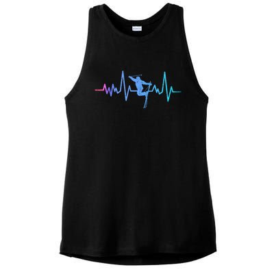 Womens Retro Vintage Skiing Heartbeat Ski Lover Funny Skiers Gifts Ladies PosiCharge Tri-Blend Wicking Tank