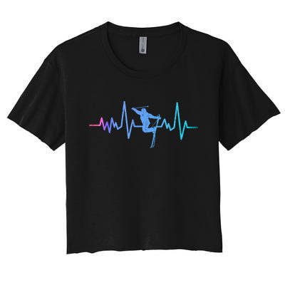 Womens Retro Vintage Skiing Heartbeat Ski Lover Funny Skiers Gifts Women's Crop Top Tee