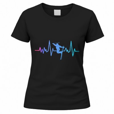 Womens Retro Vintage Skiing Heartbeat Ski Lover Funny Skiers Gifts Women's T-Shirt