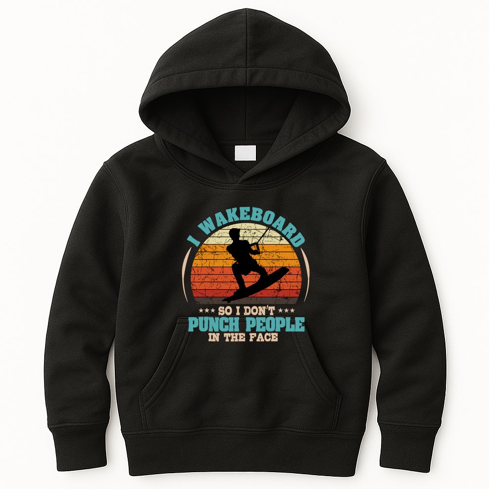 Wakeboarding Retro Vintage Wakeboard Wakesurfing Water Sport Kids Hoodie