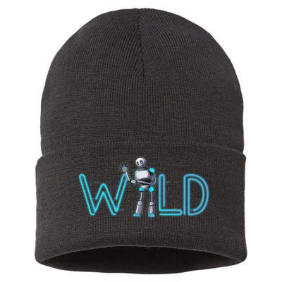 Wild Retro Vintage Robotic Robot Scifi Tech Art Sustainable Knit Beanie