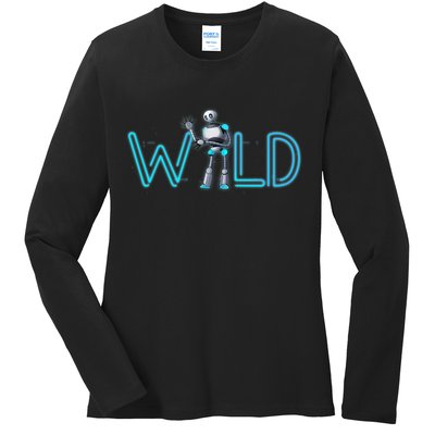 Wild Retro Vintage Robotic Robot Scifi Tech Art Ladies Long Sleeve Shirt