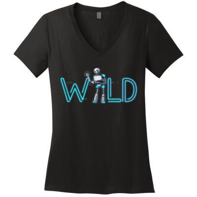 Wild Retro Vintage Robotic Robot Scifi Tech Art Women's V-Neck T-Shirt